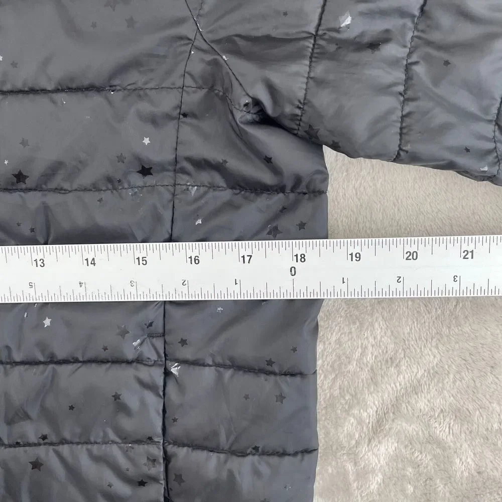 Gap Kids Cold Control Puffer Jacket Large‎ Black Star Print Hooded Full Zip Warm